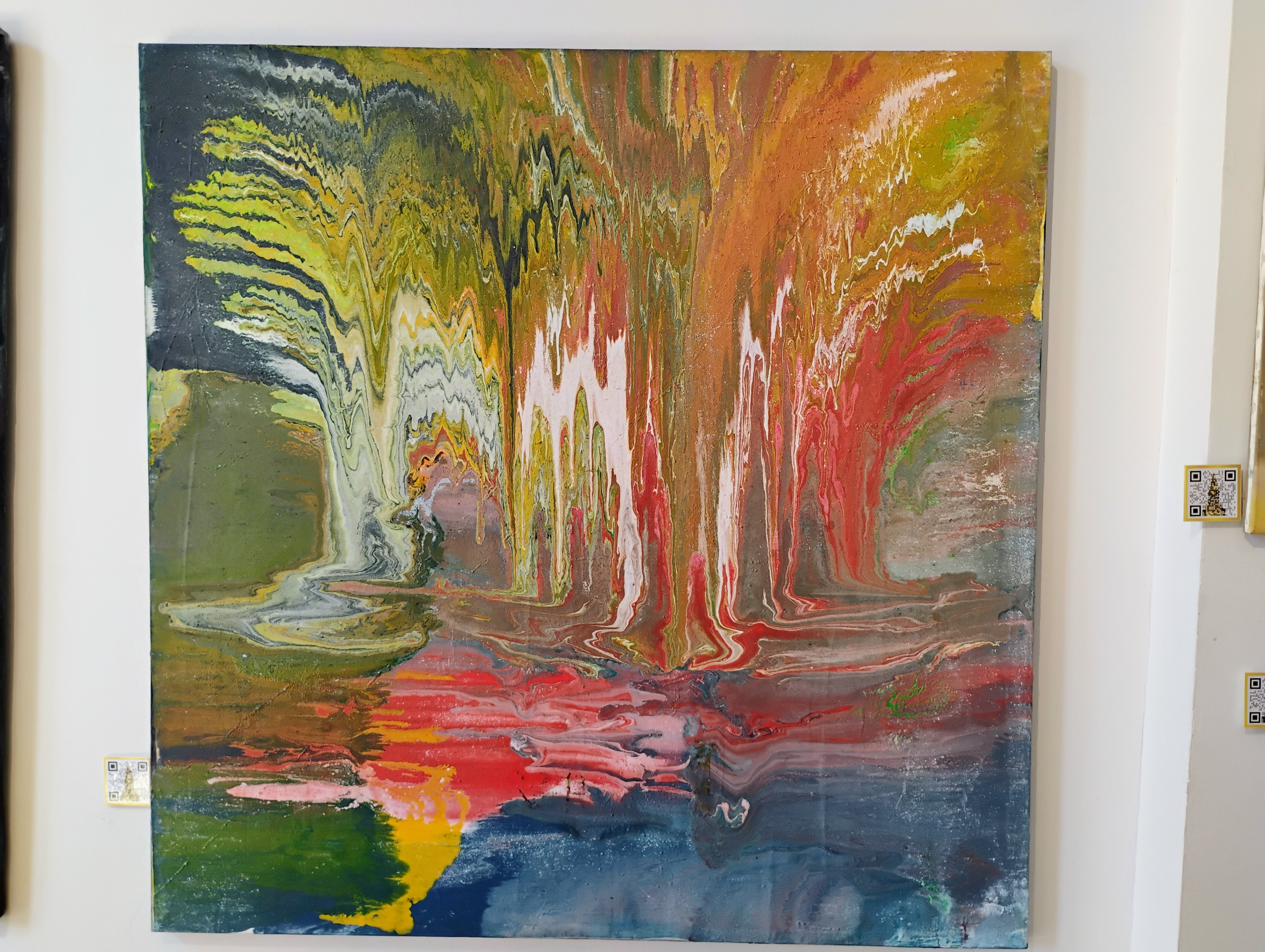 Abstract poured paint canvas