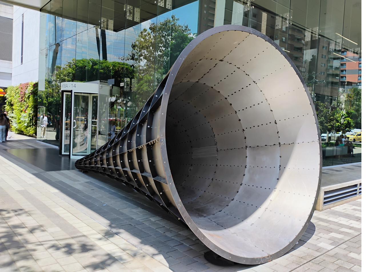 Metal cone sculpture downtown